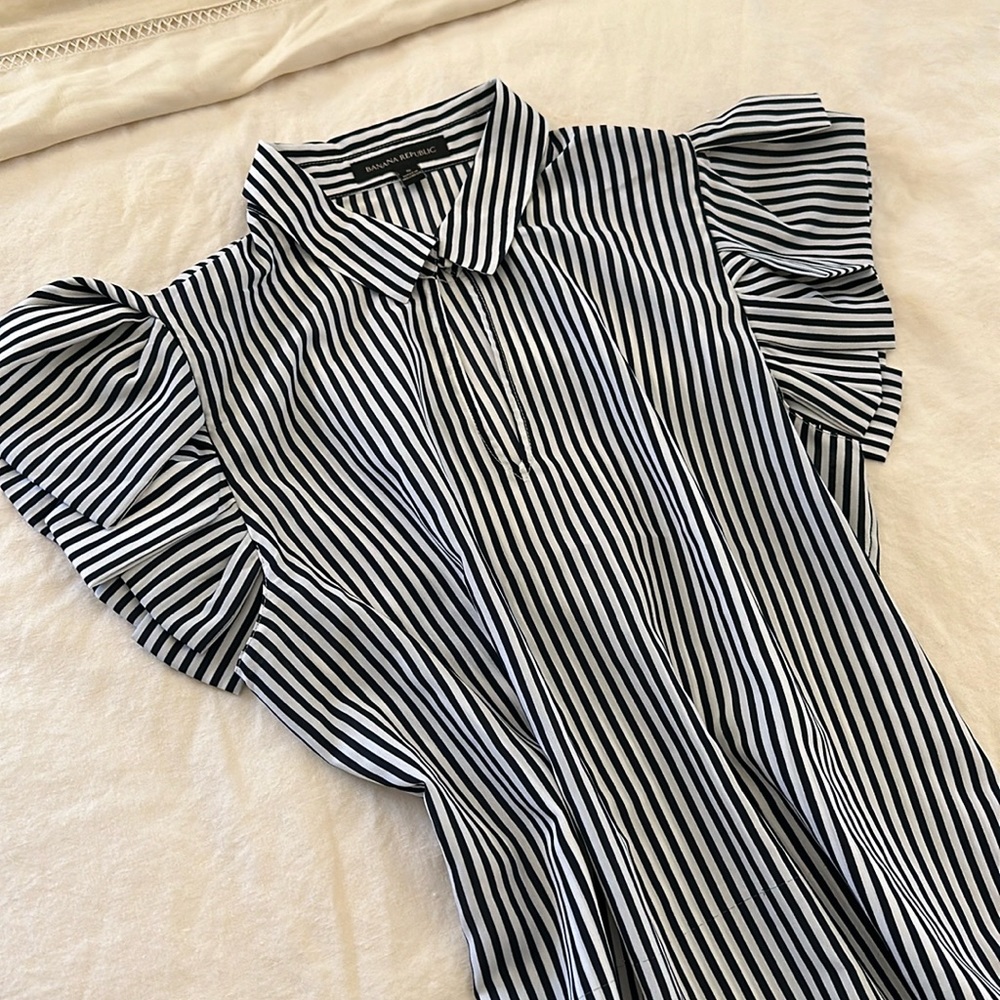 Striped Flutter Sleeve Blouse